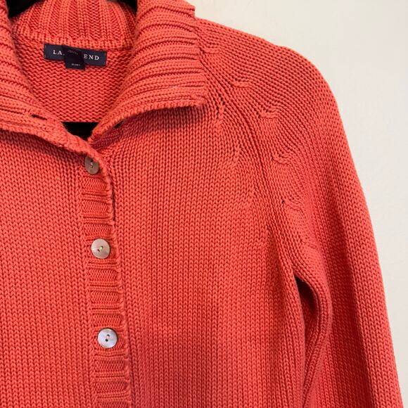 Lands End Sweater Cardigan Women XS Orange Knit Thick Raglan Button Up Mock Neck - Picture 3 of 7